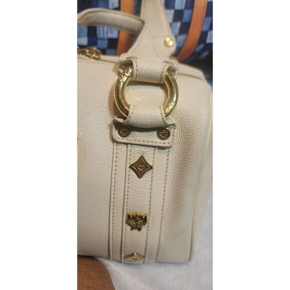 MCM - Creamy White Pebbled Leather Mini Boston w/ Gold Hardware - Picture 9 of 12